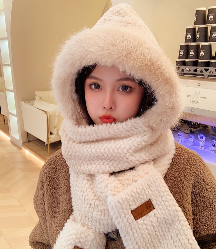 Chenille Hooded Scarf with Mittens