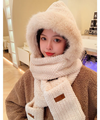 Chenille Hooded Scarf with Mittens