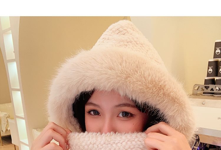 Chenille Hooded Scarf with Mittens