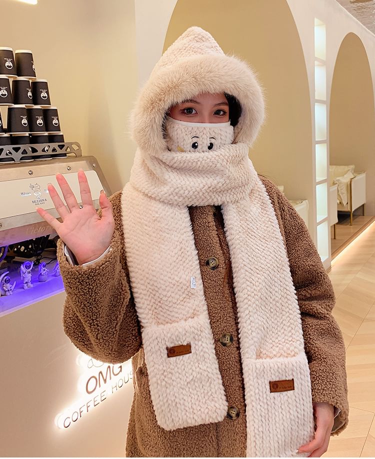 Chenille Hooded Scarf with Mittens