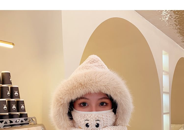 Chenille Hooded Scarf with Mittens