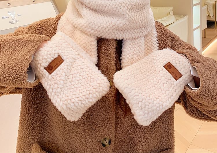 Chenille Hooded Scarf with Mittens