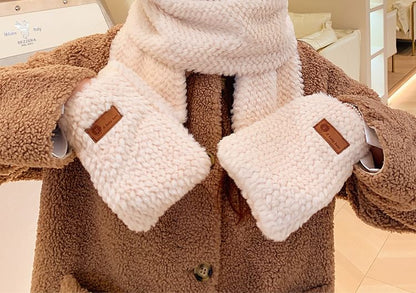 Chenille Hooded Scarf with Mittens