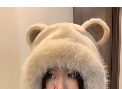 Chenille Bear Ear Trapper Hat