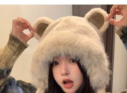 Chenille Bear Ear Trapper Hat