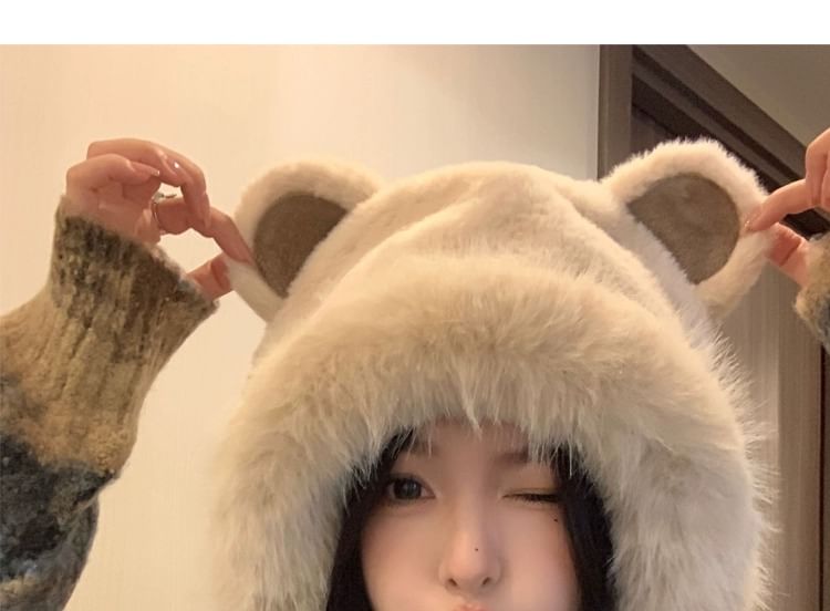 Chenille Bear Ear Trapper Hat