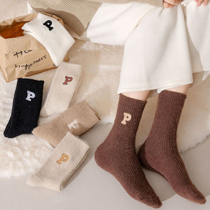 Letter Embroidered Ribbed Socks