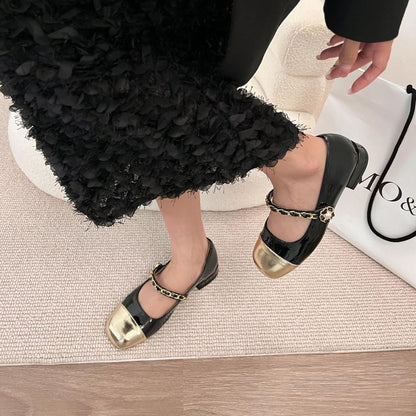 Square-Toe Chained Mary Jane Shoes