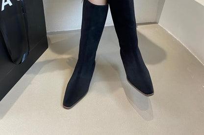 Square-Toe Low Heel Tall Boots