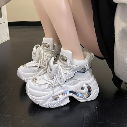 Platform Metallic Panel Faux Leather Lace-Up High Top Sneakers