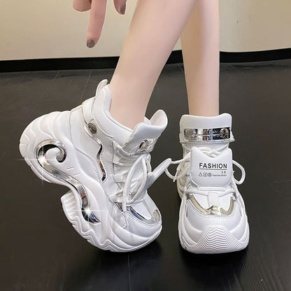 Platform Metallic Panel Faux Leather Lace-Up High Top Sneakers
