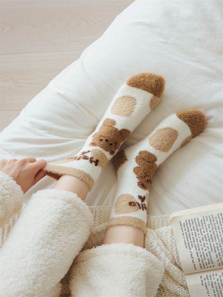 Bear Print Fleece Socks