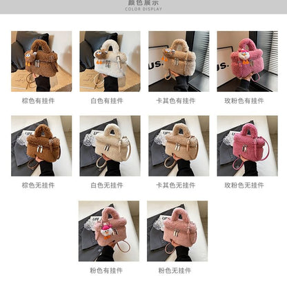 Faux Shearling Crossbody Bag / Bag Charm / Set