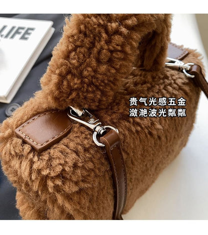 Faux Shearling Crossbody Bag / Bag Charm / Set