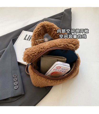 Faux Shearling Crossbody Bag / Bag Charm / Set