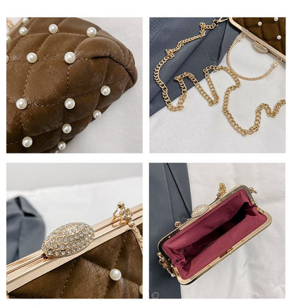 Faux Pearl Chain Strap Crossbody Bag