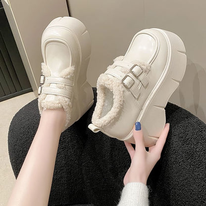 Fleece Trim Wedge-Heel Loafers