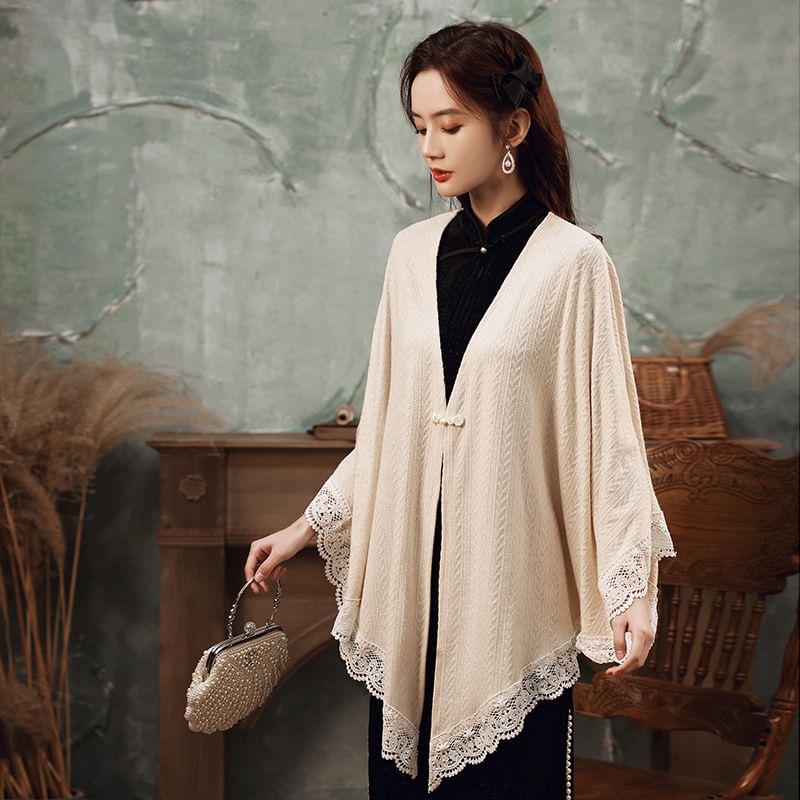 Frog Buttoned Lace Trim Jacket