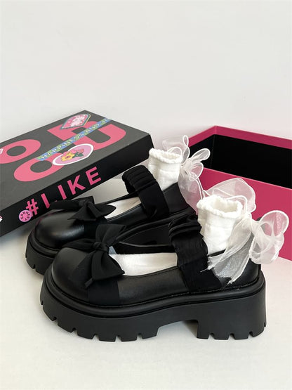 Bow Accent Platform Mary Jane Shoes