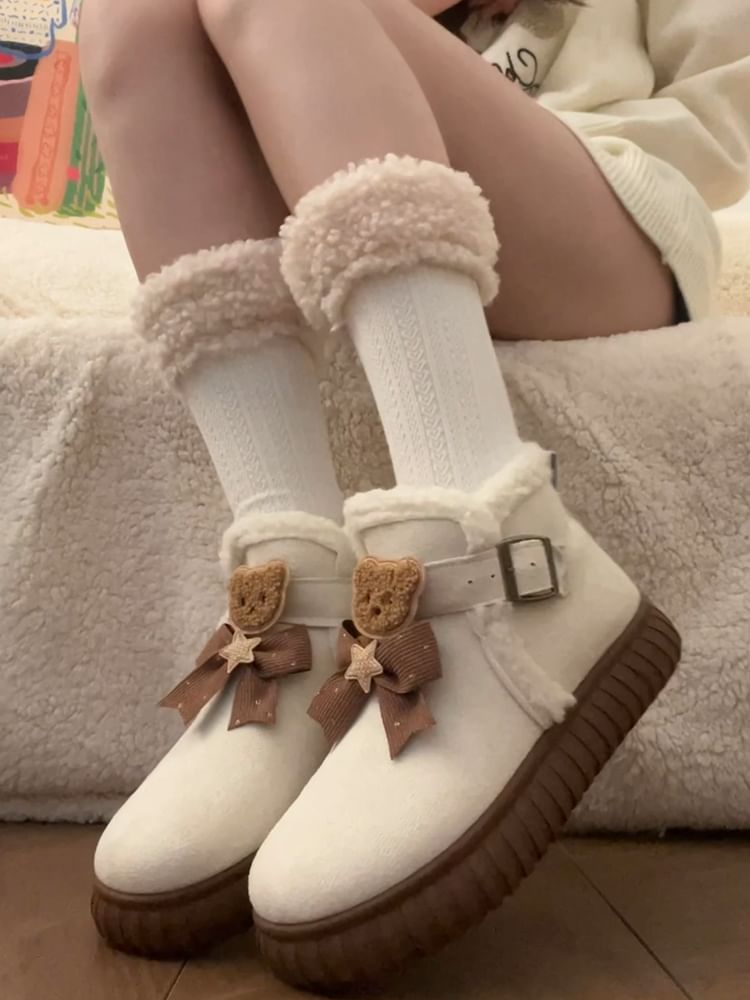 Bear Accent Platform Short Snow Boots