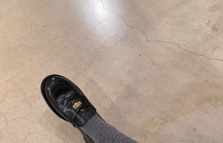 Leather Loafers Accent Faux Metal