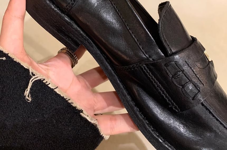 Leather Loafers Accent Faux Metal