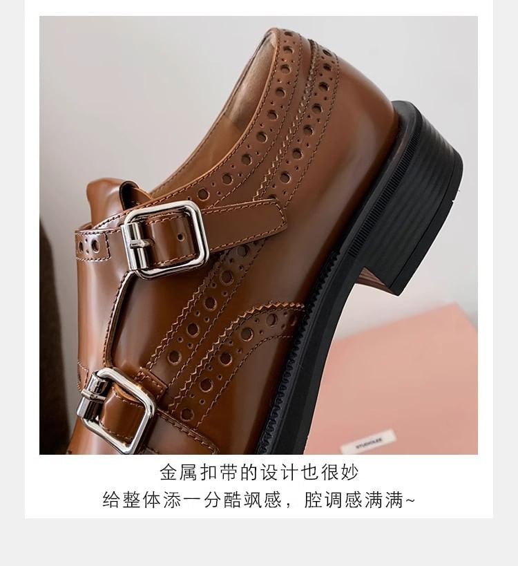 Genuine Leather Buckled Monk Strap Shoes