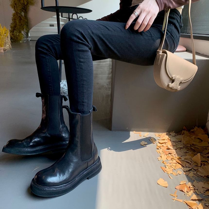 Faux Leather Short Chelsea Boots