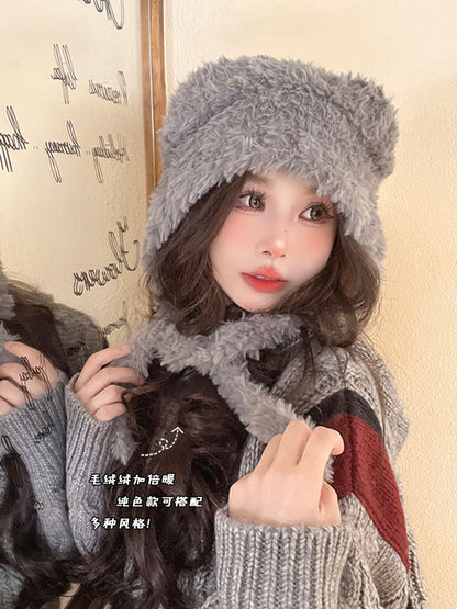Bear Ear Fluffy Earflap Hat