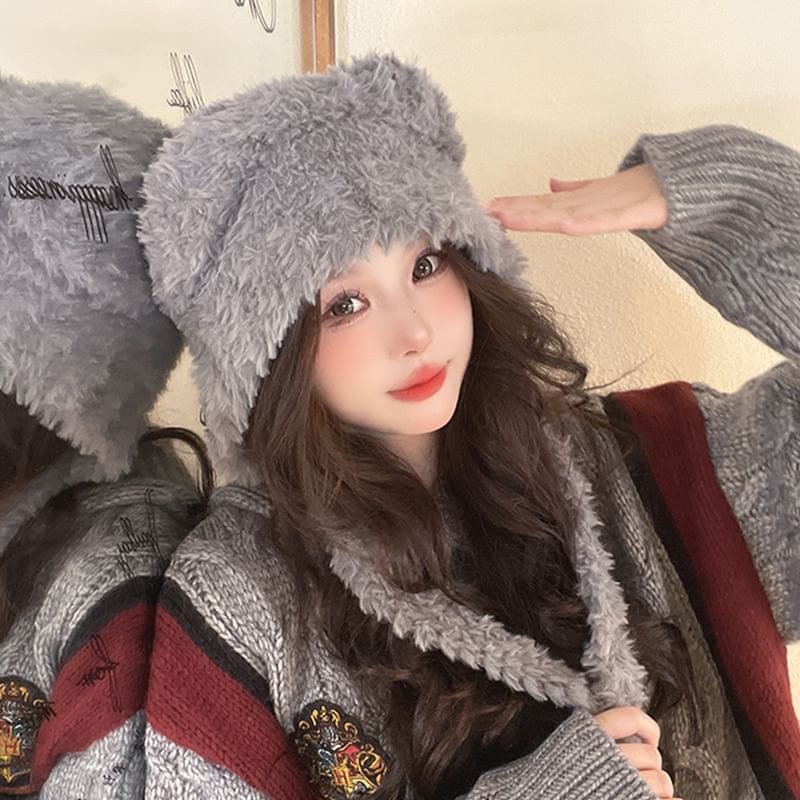 Bear Ear Fluffy Earflap Hat