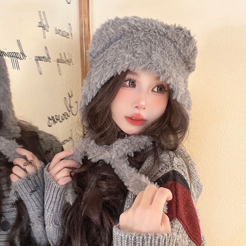 Bear Ear Fluffy Earflap Hat