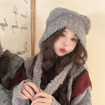 Bear Ear Fluffy Earflap Hat