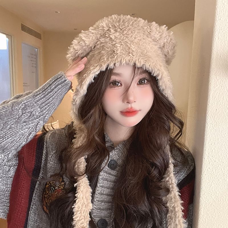 Bear Ear Fluffy Earflap Hat