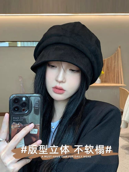 Faux Leather Plain Newsboy Cap