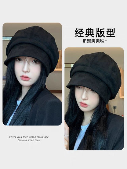 Faux Leather Plain Newsboy Cap