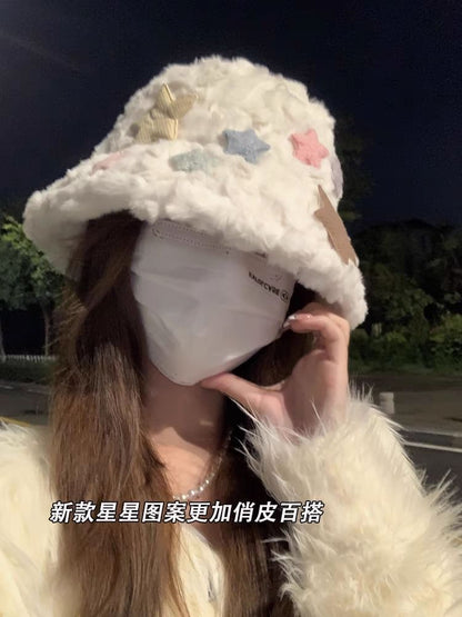 Star Applique Fleece Bucket Hat