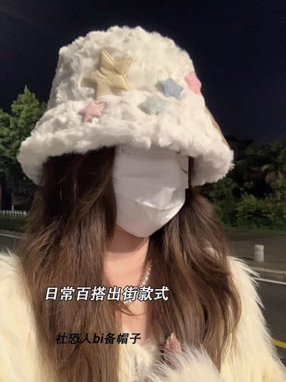 Star Applique Fleece Bucket Hat