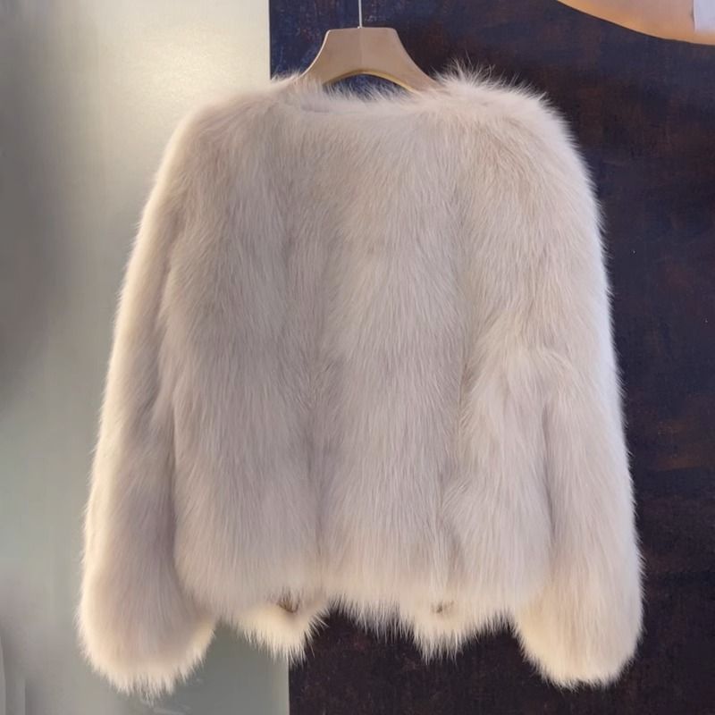 V-Neck Plain Faux Fur Buckle Jacket