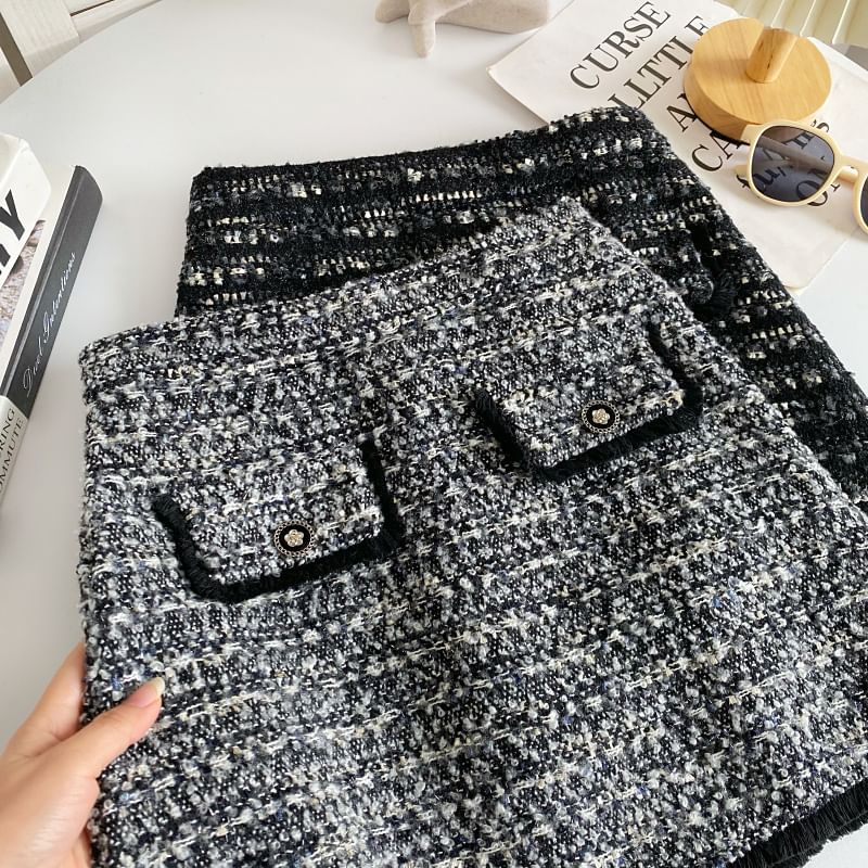 Jupe trapèze mini taille haute en tweed