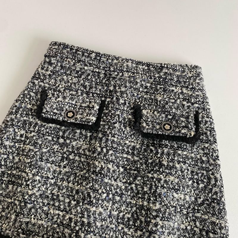 Jupe trapèze mini taille haute en tweed