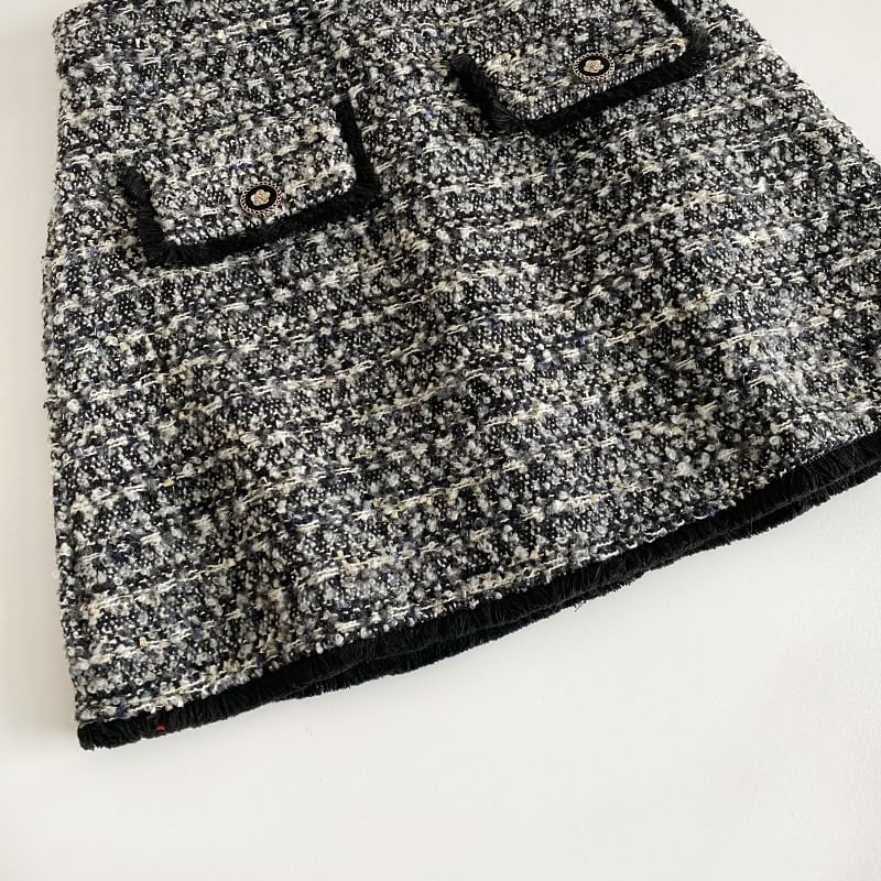 Jupe trapèze mini taille haute en tweed