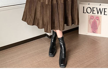 Plain Skirt Midi Waist Velvet Elastic A-Line Tiered