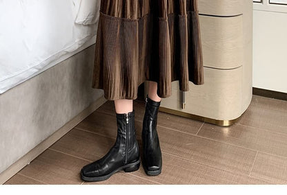 Plain Skirt Midi Waist Velvet Elastic A-Line Tiered