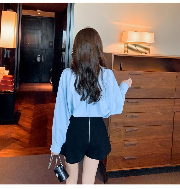 Bow Long-Sleeve Shirt Accent Plain