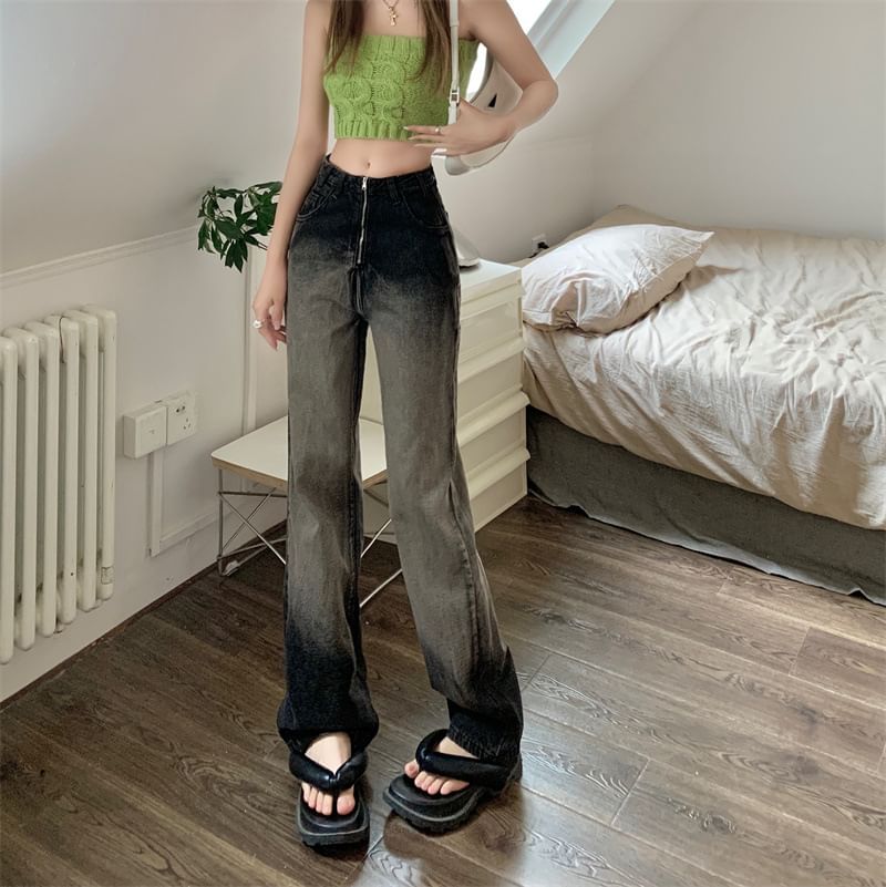 Waist Jeans High Washed Gradient Loose Fit