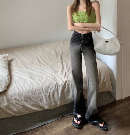 Waist Jeans High Washed Gradient Loose Fit
