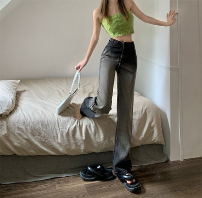 Waist Jeans High Washed Gradient Loose Fit