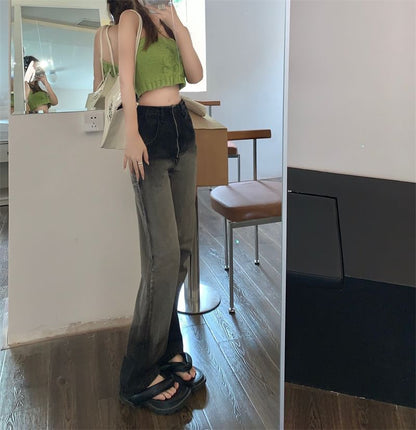 Waist Jeans High Washed Gradient Loose Fit