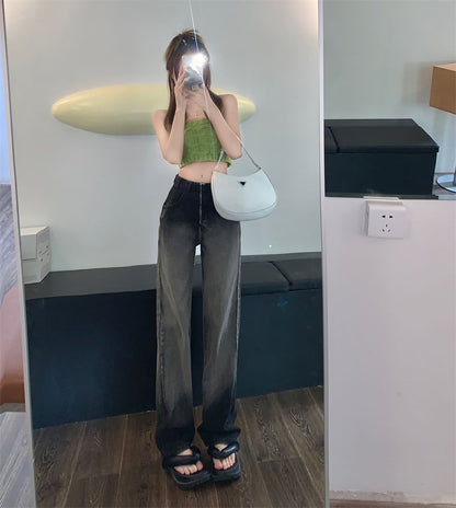 Waist Jeans High Washed Gradient Loose Fit