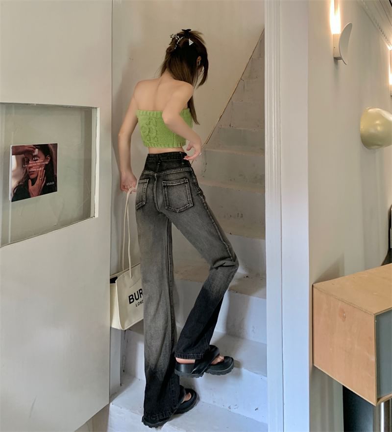 Waist Jeans High Washed Gradient Loose Fit